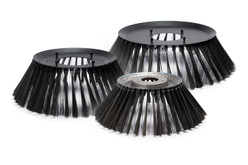 Group photo of sweeper brushes with a steel top plate